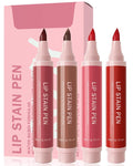Lip Stain Liner Pen Set-4 Pcs Hydrating Lip Stain Lip Liner Pencil Kit,Longlasting Waterproof Smudgeproof Matte Color Look,Precise Chisel Tip Smooth,Christmas Makeup Gift Kit for Women Girl