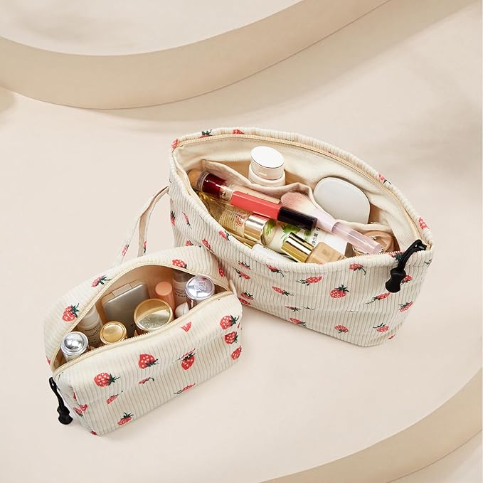 Small Cosmetic Bag set for Women Corduroy Makeup Bag with Interior Pocketes Cute Corduroy Makeup Pouches Women Small Toiletry Bag