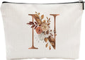 A-Z Boho Personalized Cosmetic Bag-Floral Cotton Letter Makeup Bag With Zipper-Artistic Cosmetic Bag For Travel-Bride,Birthday Gift For Women Daughter Friends-Women Makeup Organizer-A14