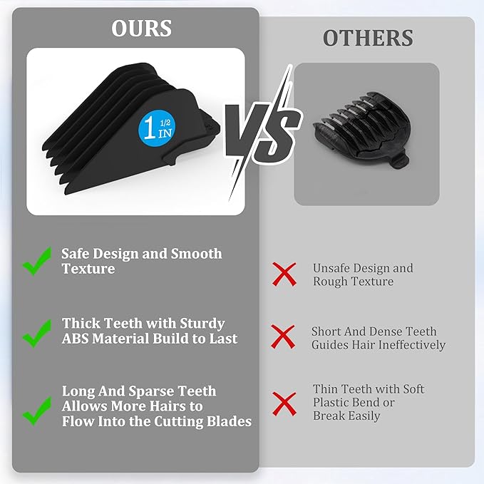 Clipper Guards for Wahl 10 12 14 16 18 20 Hair Clipper Guards 6pcs Extra Long Clipper Guard Attachments 2.5 Inch Clipper Guides Multiple Sizes Universal 2.5", 2.25", 2", 1.75", 1.5", 1.25" (Black)