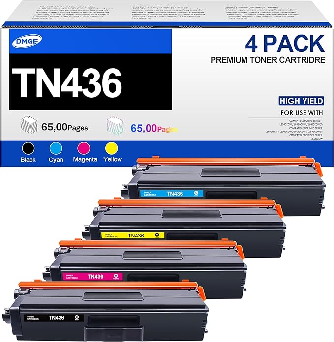 TN436 Toner Cartridge 4 Pack Replacement for Brother TN436 TN-436 Toner Compatible with Brother HL-L8260CDW, L8360CDW, MFC-L8690CDW, L8900CDW, DCP-L8410CDW Printers
