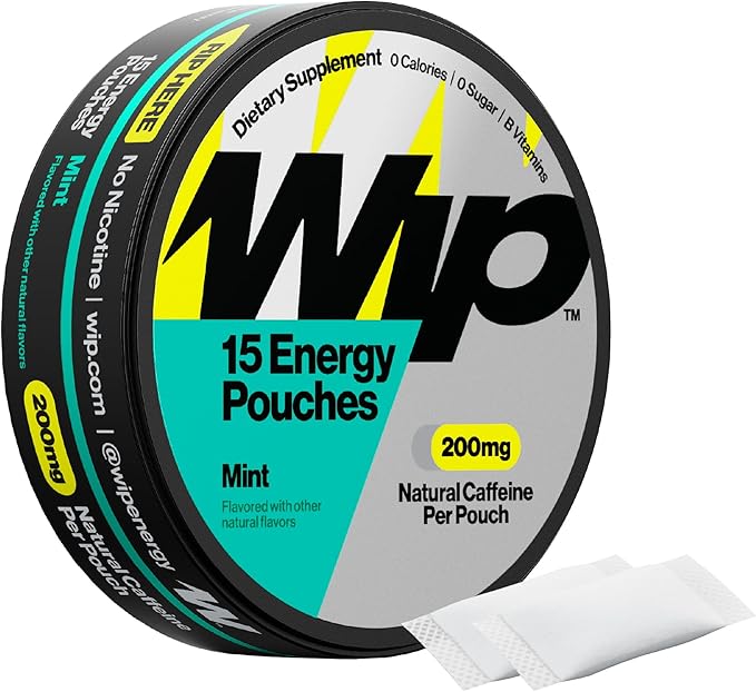 Wip Energy Pouches | 200mg Natural Caffeine | Vitamins and Minerals | Mint | 15 Pouches Per Can | 1 Can