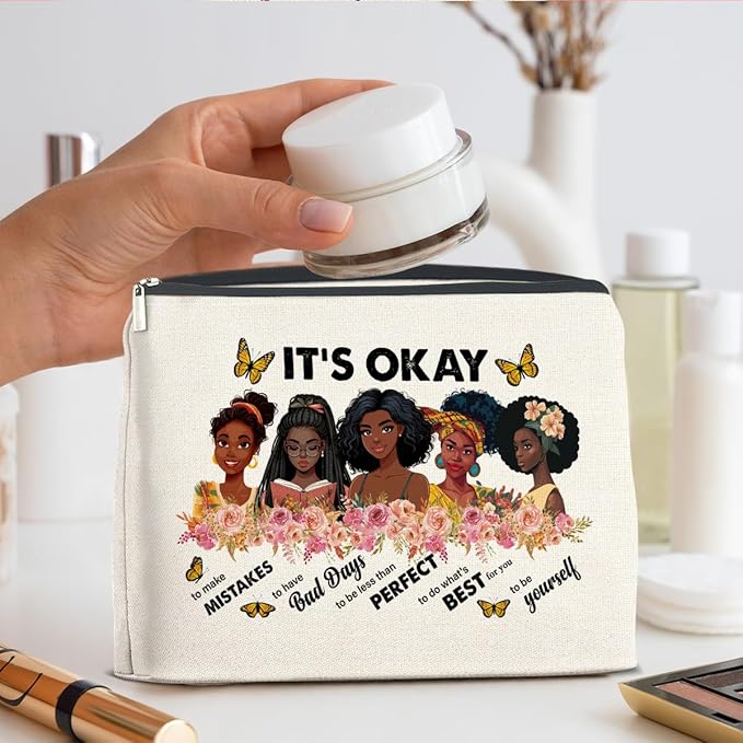 Inspirational Black Women Gifts Makeup Bag, Motivational Gifts for Black Women Girl African American, Zipper Makeup Pouch
