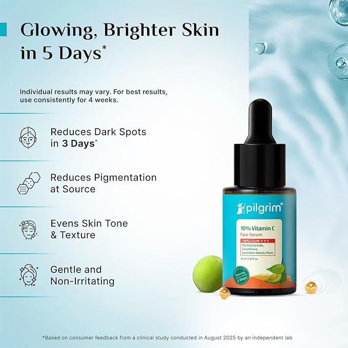 10% Vitamin C Face Serum by Pilgrim | Anti Aging Facial Serum with 5% Niacinamide & Kakadu Plum | Reduces Fine Lines, Smooths Skin Texture & Improves Radiance | 1.01 Fl Oz (30ml)