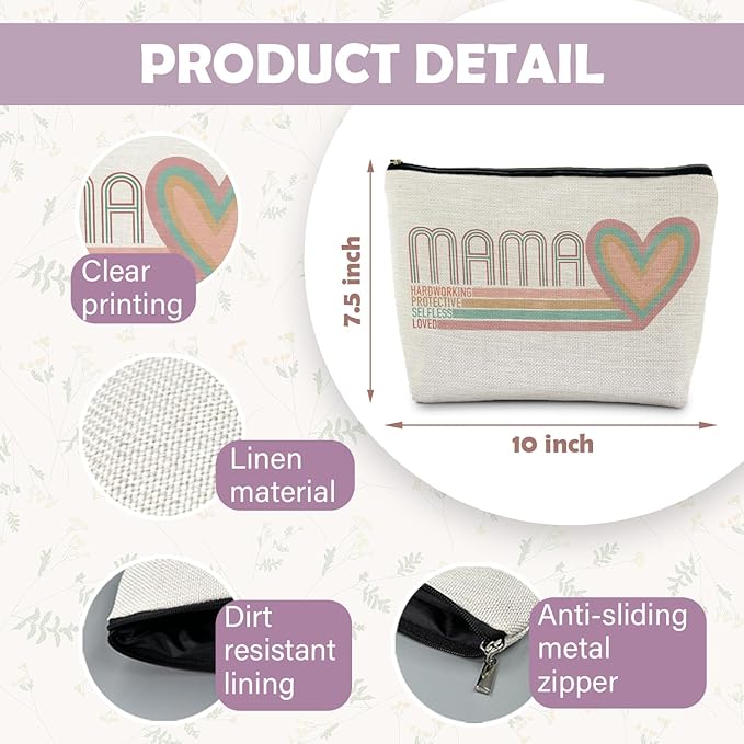 Mama Makeup Bag, Mom Gifts Cosmetic Bags for Women, Mama Makeup Zipper Pouch, Mama Mom Gifts from Daughters Sons, Mother's Day Gifts for Mom