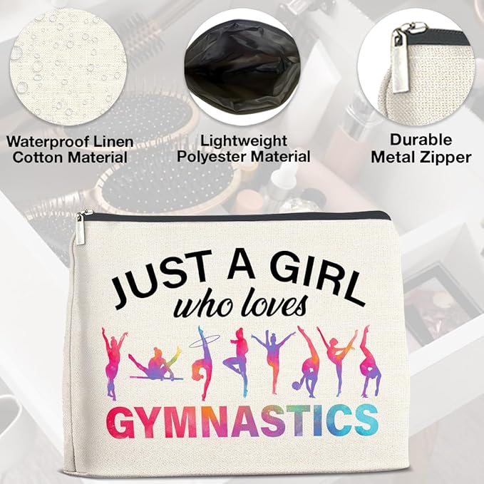 Gymnastics Gifts Makeup Bag Gymnastics Gifts for Women Cheerleader Gymnast Cosmetic Bag Just a Girl Who Loves Gymnastics Zipper Makeup Pouch Gift