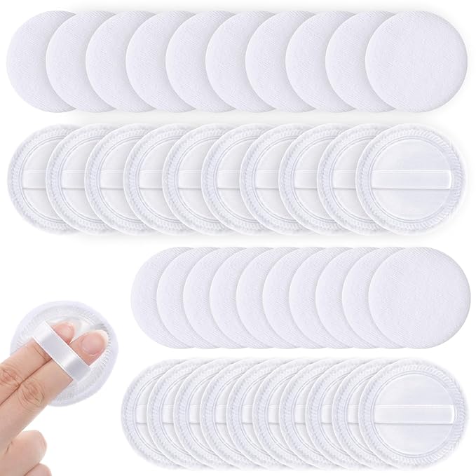 40 Pcs Cotton Powder Puffs Bulk Washable Soft Makeup Powder Pads, White Round Cosmetic Face Powders Makeup Puffs with Ribbon, for Loose Setting Blending Foundation Cream Pressed Body Powders