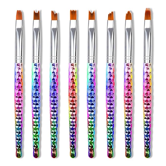Wokoto 8 Pc Ombre Nail Brush Set - Acrylic & Gel Nail Art Kit with Gradient Painting & Flower Drawing Brushes