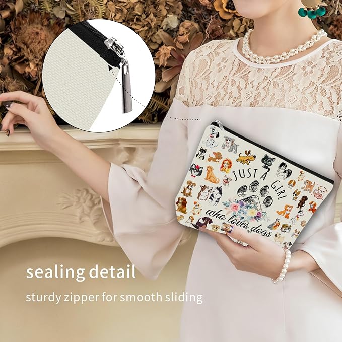 Dog Makeup Bag Gift: Cute Cosmetic Bag Just A Girl Who Loves Dogs For Daughters, Sisters, Friends,Teen Girls & Women.Ideal Gift For Travel, Birthdays, & Christmas.