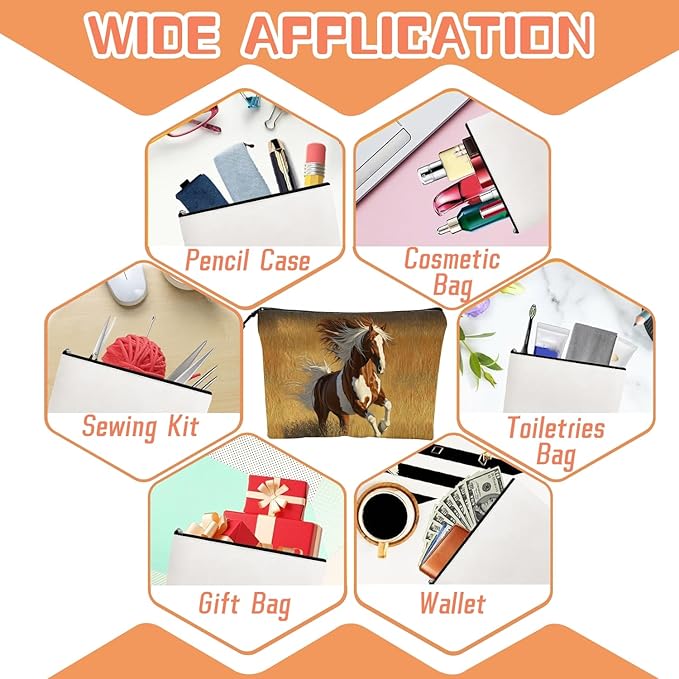 Cosmetic Bags Travel Makeup Toilet Case Waterproof Pouch for Women Girls 6.7X9.45inches - Horse Galloped on The Golden Grass