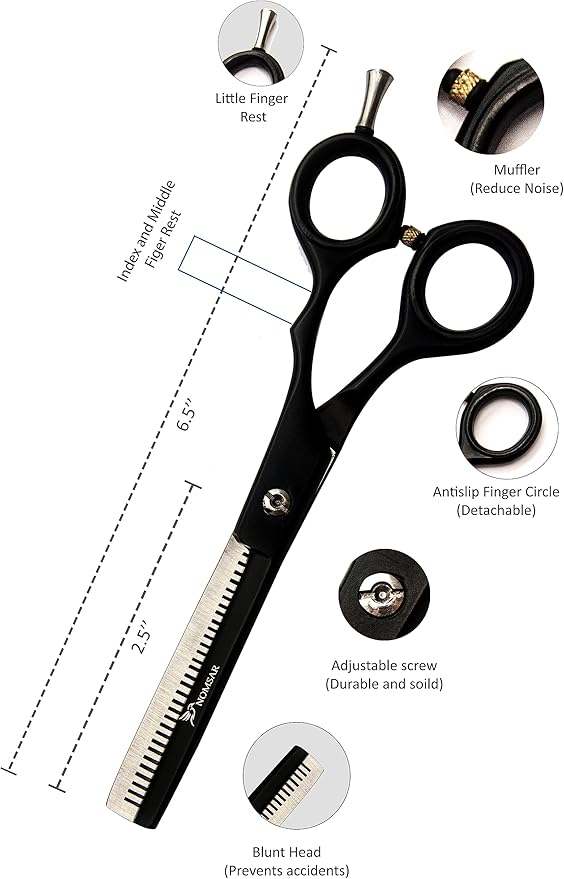 Professional Hair Cutting Scissors Kit, Sharp Fine Blades, Premium Stainless Steel Hairdressing Shears, Haircut Beard Trimming Grooming Set for Barber Salon Home Men Women Pets (Black-Silver)