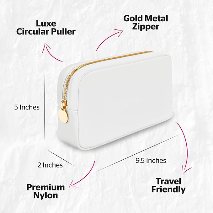 DANCOUR Nylon Makeup Bags for Women Large Preppy Travel Toiletry Pouch Cosmetic Bag Makeup Organizer