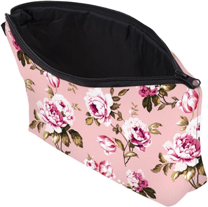 Cute Travel Makeup Bag Cosmetic Bag Small Pouch Gift for Women (Flowers Blush Pink)