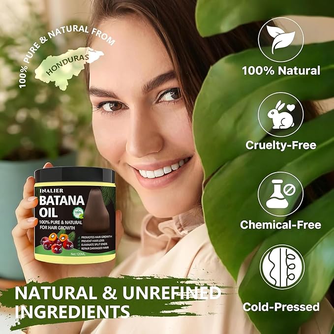 Batana Oil for Hair Growth – 100% Pure Raw Organic Hair Oil from Nature –Deep Repair Hair Treatment for Men and Women to Prevent Hair Loss & Enhance Thickness (4.2oz)