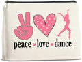 Dance Gifts Makeup Bag Dance Recital Gifts for Girls Women Students Dancers Cosmetic Bag Dance Competition Gift Peace Love Dance Zipper Makeup Pouch, polychrome