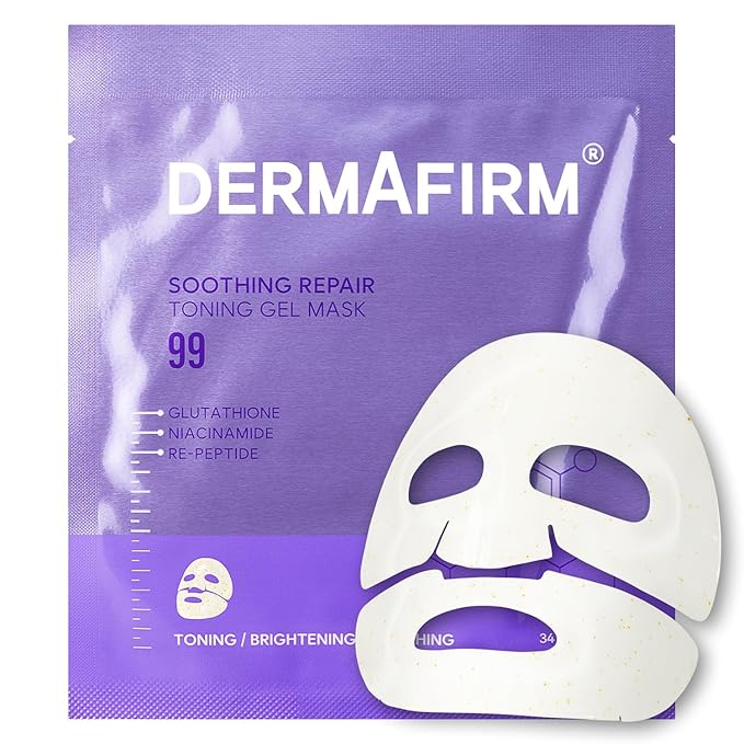 Dermafirm Soothing Repair Toning Gel Mask R4 - Brightening & Anti-Wrinkle Korean Face Mask with Glutathione - Overnight Hydrogel Mask for Glowing Skin - 4pcs