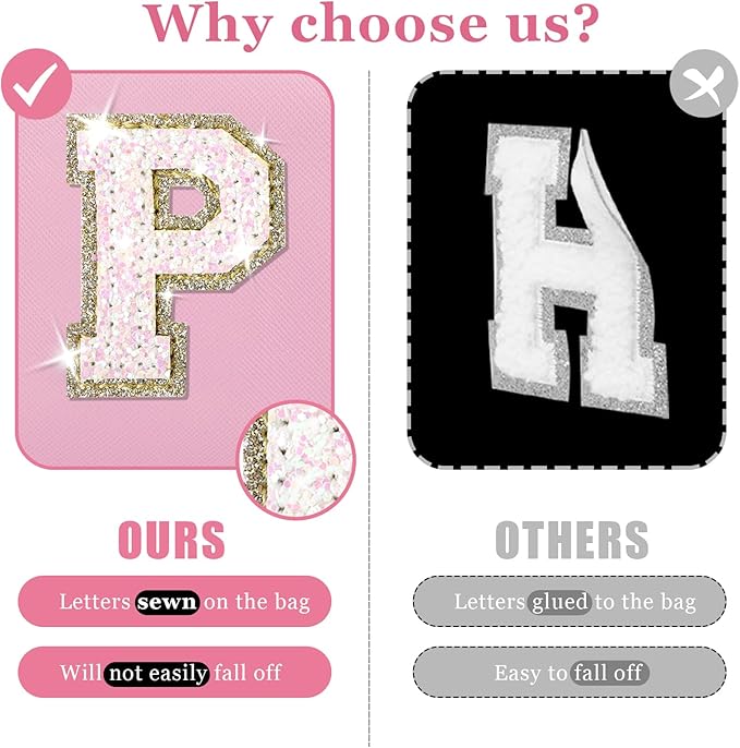 Personalized Initial Letter Makeup Bag, Small Preppy Glitter Letter Cosmetic Pouch PU Waterproof Zipper Travel Toiletry Bag, Unique Letter Patch Makeup Organizer Gift for Women Teen Girls(Letter P)