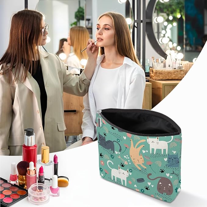 Cat Lover Gifts 2 PCs Makeup Bag, Cat Themed Gifts for Cats Owner Women Girls Daughter Best Friend Sisters Friendship Graduation Birthday, Cats Cosmetic Bag Travel Pouch