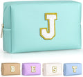 TOPEAST Birthday Gifts for Girls, Travel Makeup Bag Chenille Letter Pouch Cosmetic Bag, Makeup Travel Organizer, Monogrammed Bridesmaid Gifts for Women, Cute Stuff for Girls (Blue J)