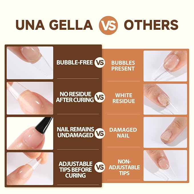 UNA GELLA 6 in 1 Gel Nail Glue for Clear Acrylic Nails Tips, 2Pcs 15ml Super Strong Brush UV Nail Glue Long Lasting Lamp Curing Required for Fake Nails Tips, Christmas Nail Art