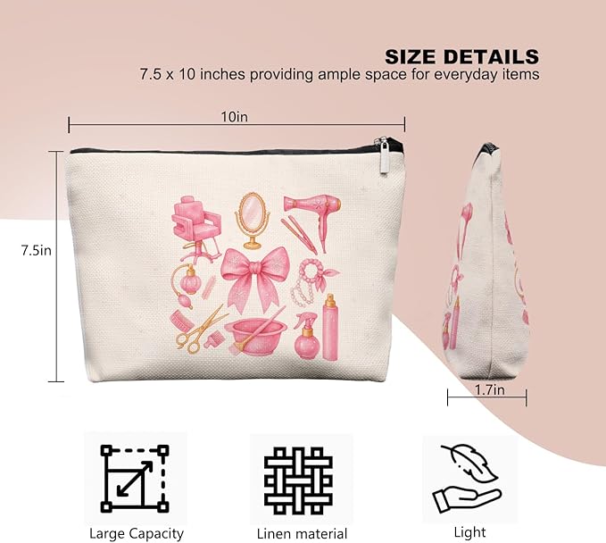 Chrisamas Hairstylist Gifts Women Makeup Bag Make Up Bag, Cosmetic Bags for Hairstylists, Hairdresser Gifts for Cosmetology Student Teen Girls(Pink)
