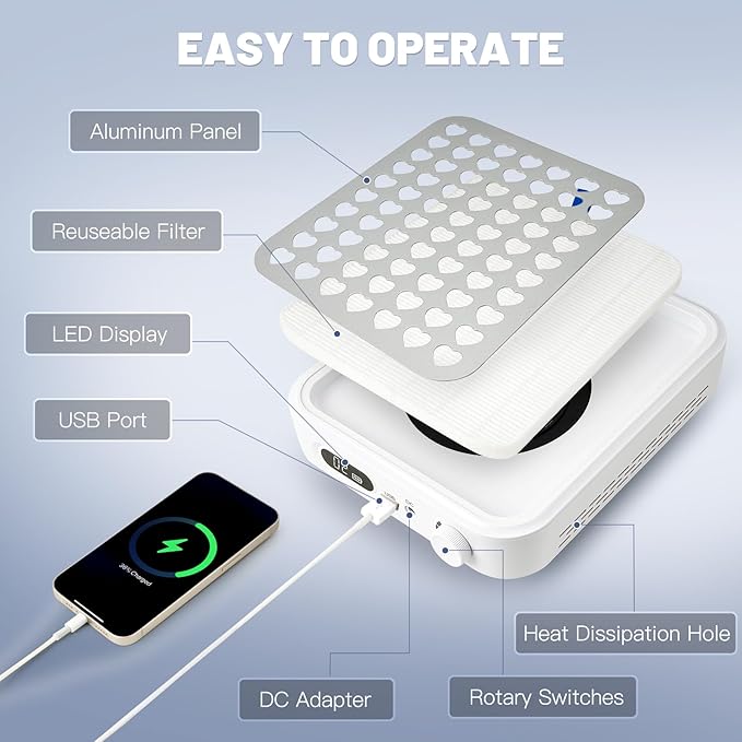 Rechargeable Cordless Nail Dust Collector: Powerful Quiet Nail Fan Vacuum Dust Collector with 2 Filters 1 Brush, Nail Vent Dust Extractor Cleaner for Acrylic Gel Nail Polishing Nail Tech Use, White