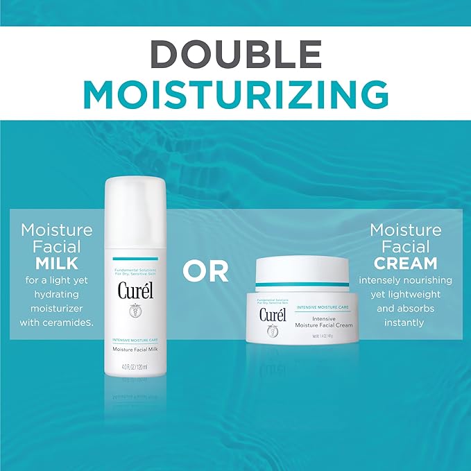 Curel Japanese Skin Care Moisture Facial Milk, Face moisturizer for Dry, Sensitive Skin, pH Balanced, Relieves Tightness and Calms, Fragrance & Alcohol Free Face Lotion, Facial Serum, 4 Fl Oz