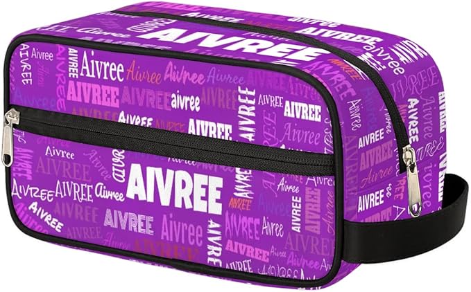 Personalized Makeup Bag with Name, Best Friends Teen Women Mom Birthday Gift Toiletry Travel Bag for Toiletries, Bright Purple Solid Color Background