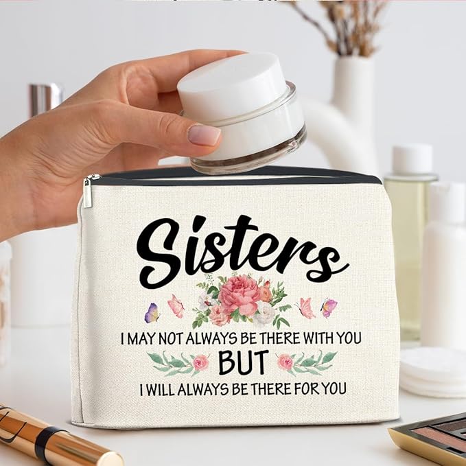 Sisters Gifts Makeup Bag, Gifts for Bestie Best Friend Sister Christmas Birthday, Sisters Cosmetic Bag Zipper Makeup Pouch