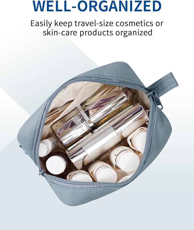 Narwey Small Makeup Bag for Purse Travel Makeup Pouch Mini Cosmetic Bag Zipper Pouch for Women (Greyish Blue, Small)