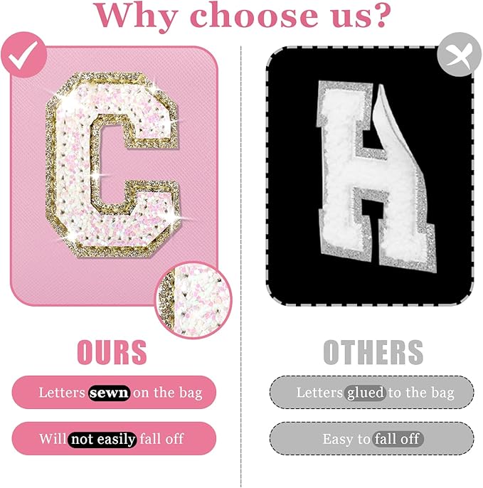 Personalized Initial Letter Makeup Bag, Preppy Glitter Letter Patch Cosmetic Pouch Zipper,PU Waterproof Travel Toiletry Bag Cute Makeup Organizer Monogrammed Make Up Bag,Gift for Women Girls