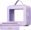 Pinkmik Clear Makeup Bag with Brush Bag 2pcs Waterproof Travel Case for Cosmetics and Toiletries Women's Cosmetic Organizer with Zipper (X/Purple, L+SLIM)