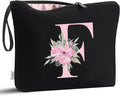 Vavabox A-Z Personalized Makeup Bag, Birthday Gifts for Women Mom, Gifts for Best Friend, Bride Bridesmaid Cosmetic bag (F, Black)