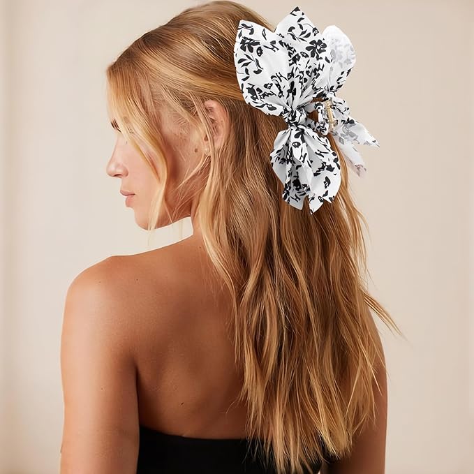 Bow Claw Clips Bow Hair Clips Black White 1PCS Big Hair Bows for Women Butterfly Styling Large Hair Clips for Thick Hair for Girls Hair Accessories for Teens