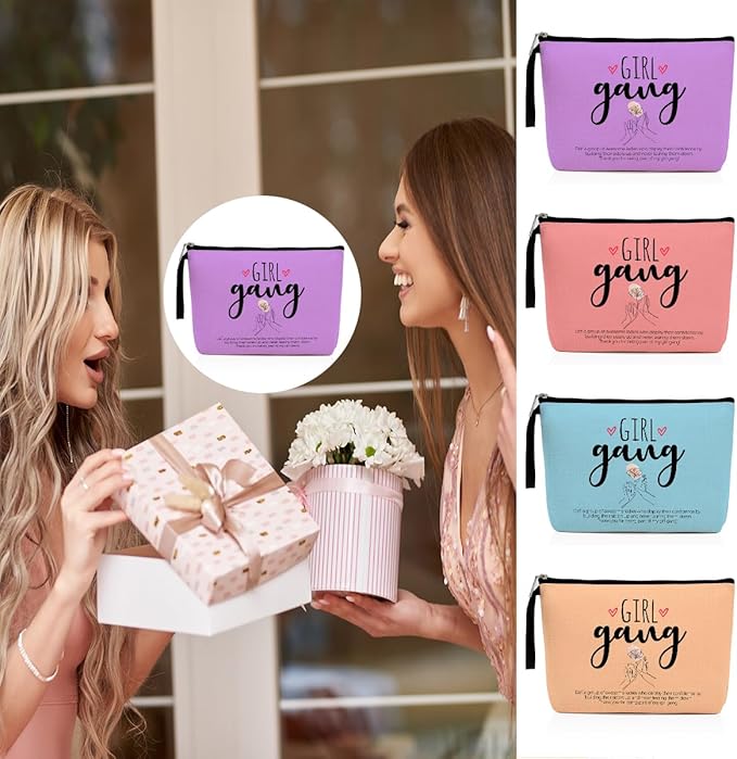 Hanamiya Na 4Pcs Girls Trip Gifts Favors Weekend Makeup Bag Friendship Girls Weekend Gifts Weekender Bags for Women Girl Bestie Cosmetic Bag Zipper Pouch Wedding Bachelorette Party Gift