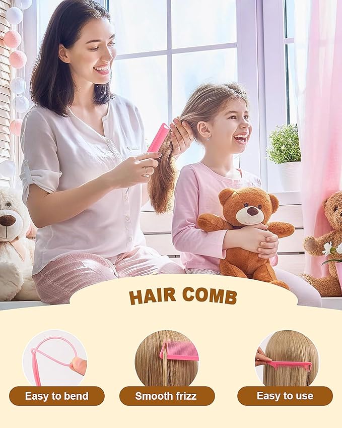 Hair Wax Stick & Styling Accessories - Tames Flyaways, Smooths Frizz, Sleek Ponytails & Buns for Kids, Teen Girls Gifts, 1000 Elastic Hair Ties, 1 Slick Back Hair Brush, 2 Hair Loop Styling Tools