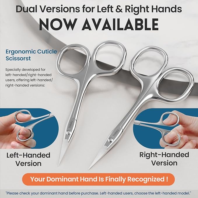 THRAU Right-Handed Cuticle Scissors – Surgical Grade Stainless Steel with Sharp Curved Tip for Cuticles, Nails, Eyebrows, Eyelashes, Nose Hair & Beard – Ideal for Manicure & Precise Grooming