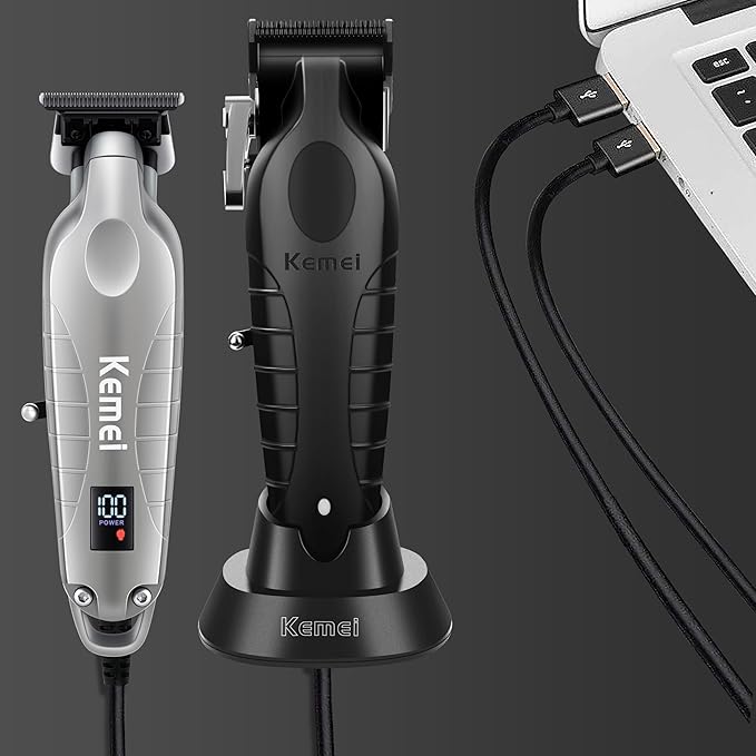 KEMEI Hair Clippers for Men, Professional Clipper and Trimmers Set, Cordless Zero Gap Trimmer for Men with LED Display, 11 Guide Combs