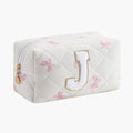 Gleyemor Personalized Initial Makeup Bag for Women, Cute Quilted Pink Floral Cotton Cosmetic Bag, Christmas Gifts for Her Mom Friend Sister Bridesmaid Teacher Women J