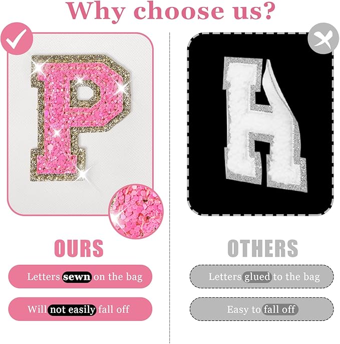Personalized Initial Makeup Bag, Small Preppy Glitter Letter Cosmetic Pouch, PU Waterproof Zipper Travel Toiletry Bag, Unique Letter Patch Makeup Organizer Gift for Women Teen Girls