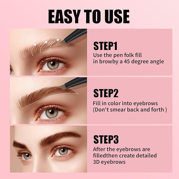 QIC Microblading Eyebrow Pen,Eyebrow Pencils for Women with 4-Fork-Tip, Waterproof Eye Brow Pencil Natural Hair-Like And Long-Lasting (Dark Brown)