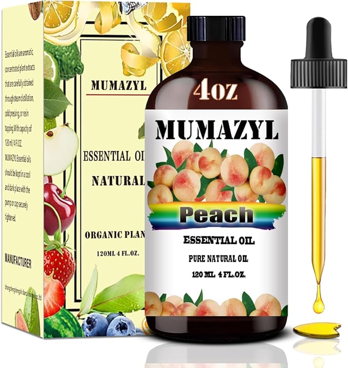 Peach Essential Oil, Peach Oil 4 Fl Oz 120ML for Diffuser Humidifier Yoga Cleaning DIY Candle Soap Making Essential Oils