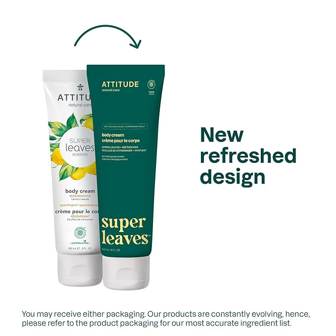 ATTITUDE Body Cream, EWG Verified Moisturizer, Vegan Moisturizing Products For Dry Skin, Dermatologically Tested, Lemon Leaves, 8 Fl Oz (Pack of 6)