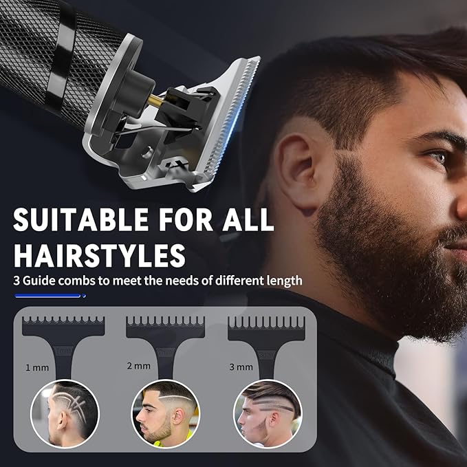 Ufree Mens Beard Trimmer, Zero Gapped T Blade Liners, Cordless Hair Clippers, Electric Razor Shavers for Men, Grooming Kit for Hair Cutting, Gifts for Men(Black)
