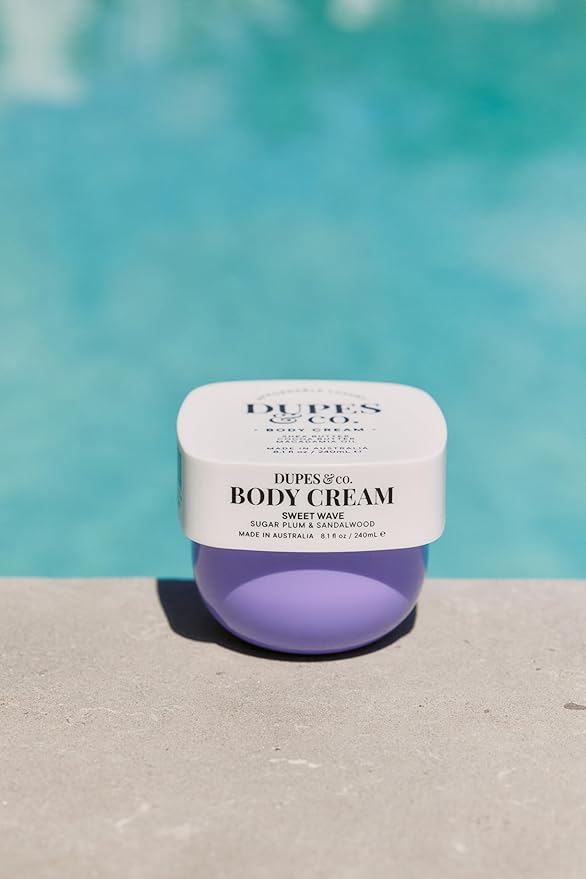Dupes & Co. Sweet Wave Hydrating Body Cream 8.1 fl oz Rich & Nourishing Formula Infused with Macadamia Oil, Cocoa Butter & Shea Butter – Deep Hydration & Softening –Vanilla, Sandalwood & Whipped Amber