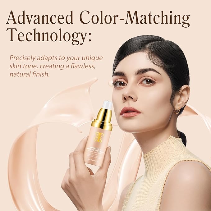 Color Changing Foundation Liquid 4 in 1, Foundation for Older Women, Hydrating Longwearing & Waterproof Concealer, SPF 50+ Foundation Makeup Base Nude Face, Medium Spectrum for all Skin