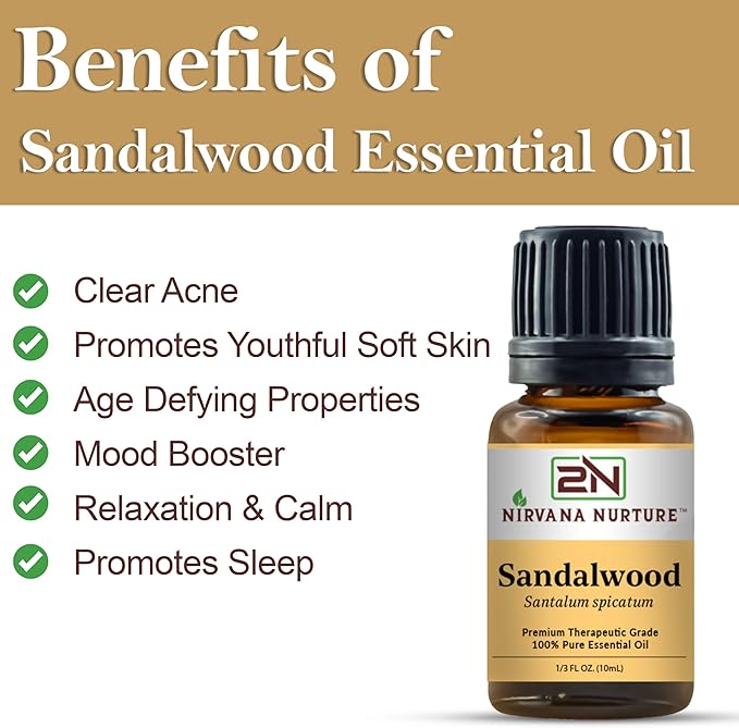 Sandalwood Essential Oil Aromatherapy Diffuser 100% Pure, Premium, Therapeutic Grade, Undiluted, for Calm and Relaxation, Skin Care, Hair Care