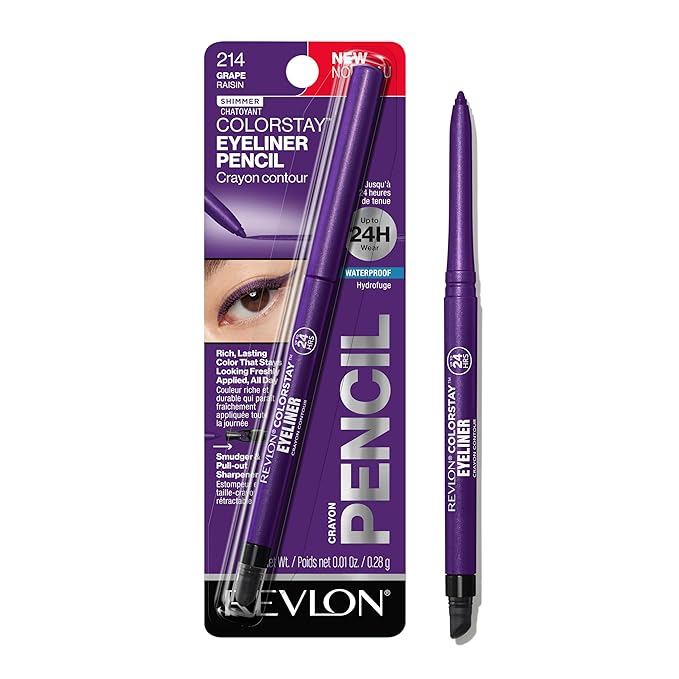 REVLON ColorStay Pencil Waterproof Eyeliner, Smudge-Proof, Eye Makeup with Built-In Sharpener, Stocking Stuffer for Women, 214 Grape, 0.01 oz