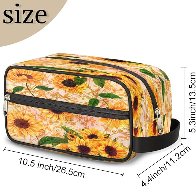 Vintage Flower Sunflower Travel Toiletry Bag for Women Men Lightweight Cosmetic Makeup Bag Organizer Waterproof Shaving Bag Dopp Kit with Large Capacity for Toiletries and Shaving Accessories