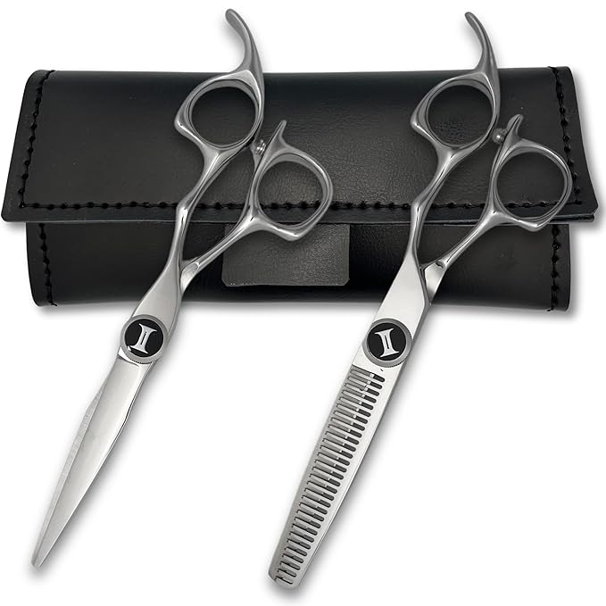 Apex 6" Complete Set of Hair Cutting Shears Includes a 6" Cutting Scissors and a 6" Thinning Shear with a Leather Case - 440C Stainless Steel - Designed by Saki Shears